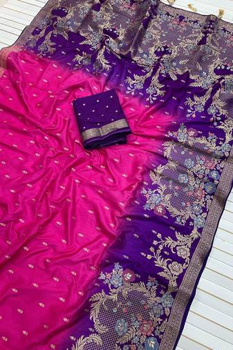 Rani Pink Color 2D Shade Dola Silk Saree