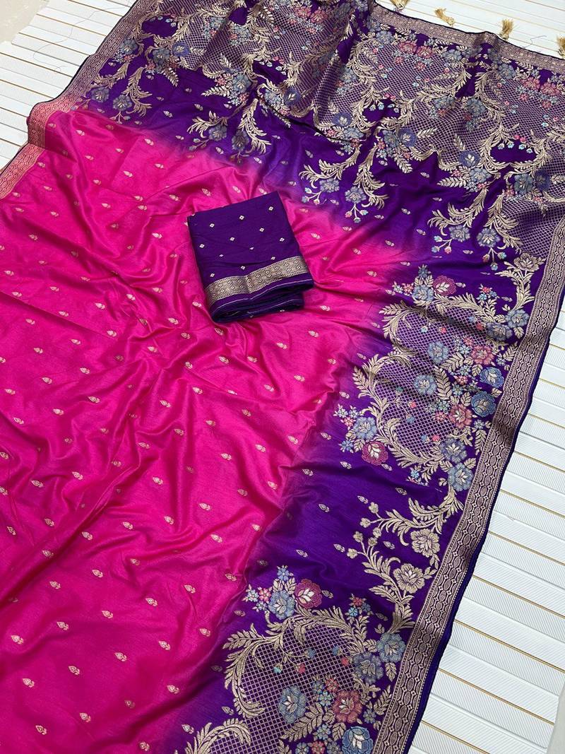 Rani Pink Color 2D Shade Dola Silk Saree
