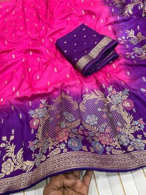 Rani Pink Color 2D Shade Dola Silk Saree 2