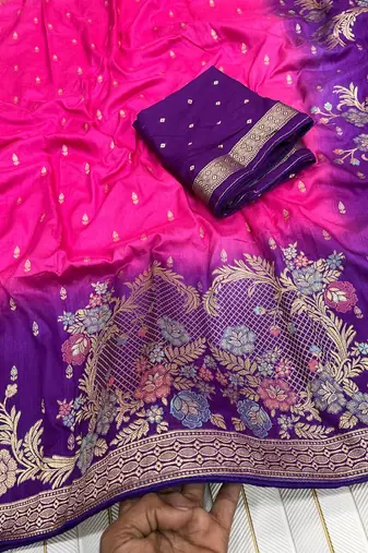 Rani Pink Color 2D Shade Dola Silk Saree