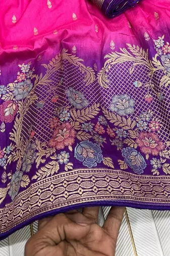 Rani Pink Color 2D Shade Dola Silk Saree