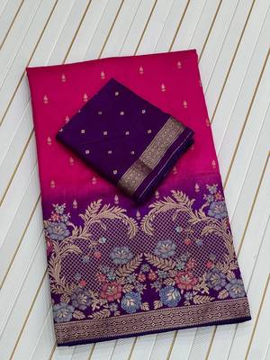 Rani Pink Color 2D Shade Dola Silk Saree 4