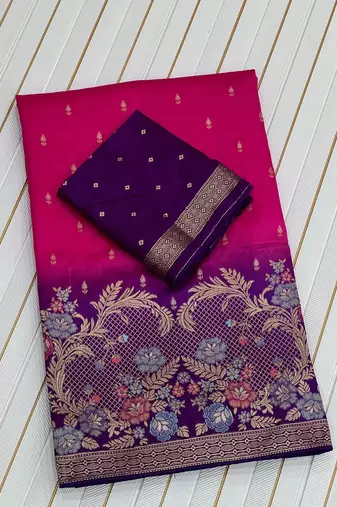 Rani Pink Color 2D Shade Dola Silk Saree