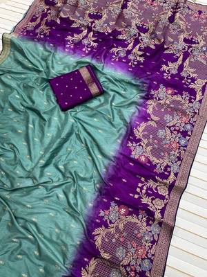Aqua Color 2D Shade Dola Silk Saree 1