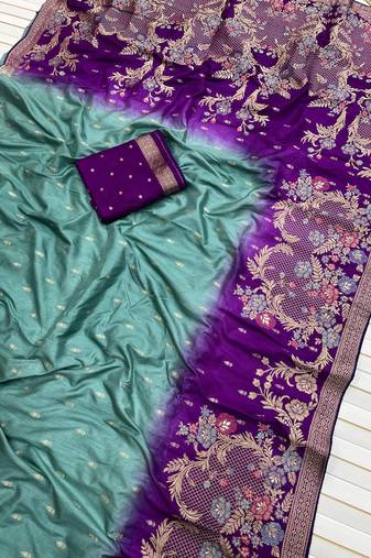 Aqua Color 2D Shade Dola Silk Saree