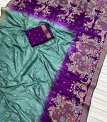 Aqua Color 2D Shade Dola Silk Saree