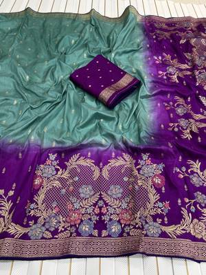 Aqua Color 2D Shade Dola Silk Saree 2