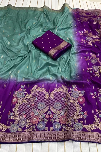 Aqua Color 2D Shade Dola Silk Saree