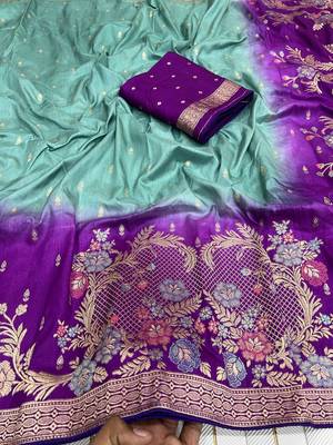 Aqua Color 2D Shade Dola Silk Saree 3