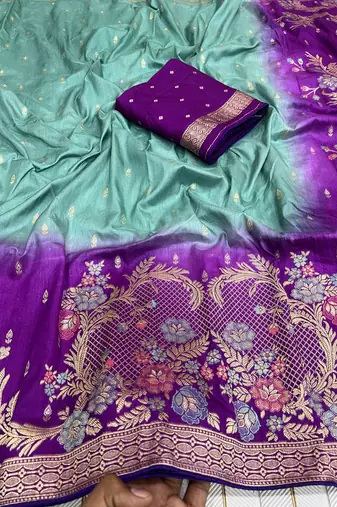 Aqua Color 2D Shade Dola Silk Saree