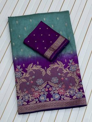 Aqua Color 2D Shade Dola Silk Saree 4