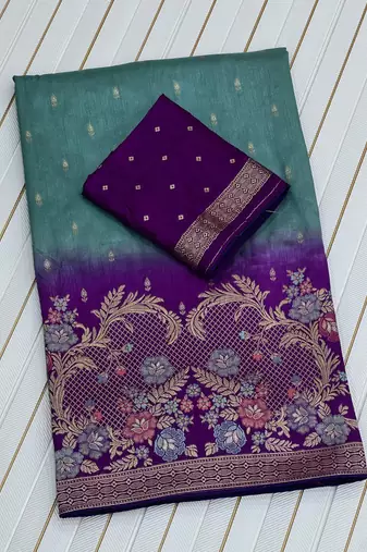 Aqua Color 2D Shade Dola Silk Saree