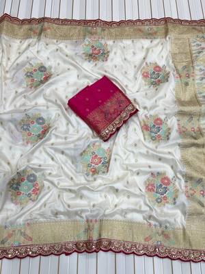 White Color Designer Soft Dola Silk Saree 2