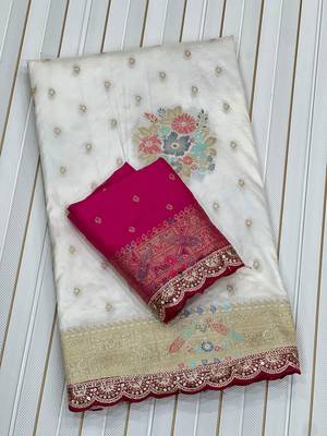 White Color Designer Soft Dola Silk Saree 4