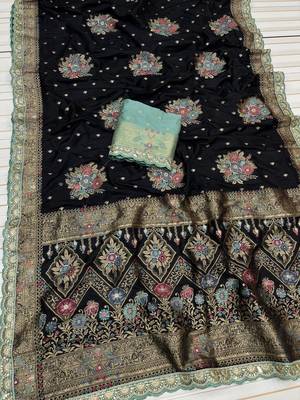 Black Color Designer Soft Dola Silk Saree 1