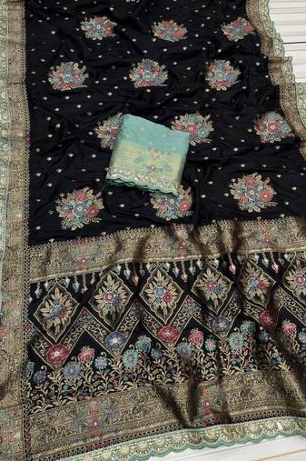 Black Color Designer Soft Dola Silk Saree