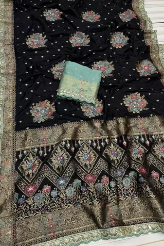 Black Color Designer Soft Dola Silk Saree