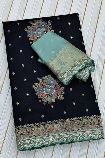 Black Color Designer Soft Dola Silk Saree