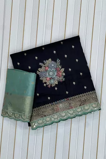 Black Color Designer Soft Dola Silk Saree