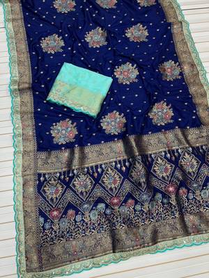 Navy Blue Color Designer Soft Dola Silk Saree 1