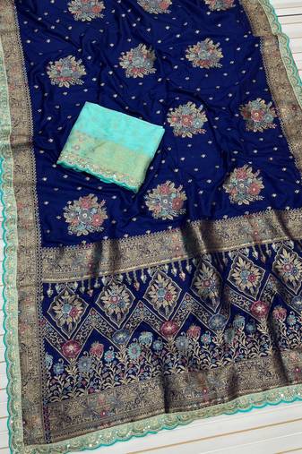 Navy Blue Color Designer Soft Dola Silk Saree