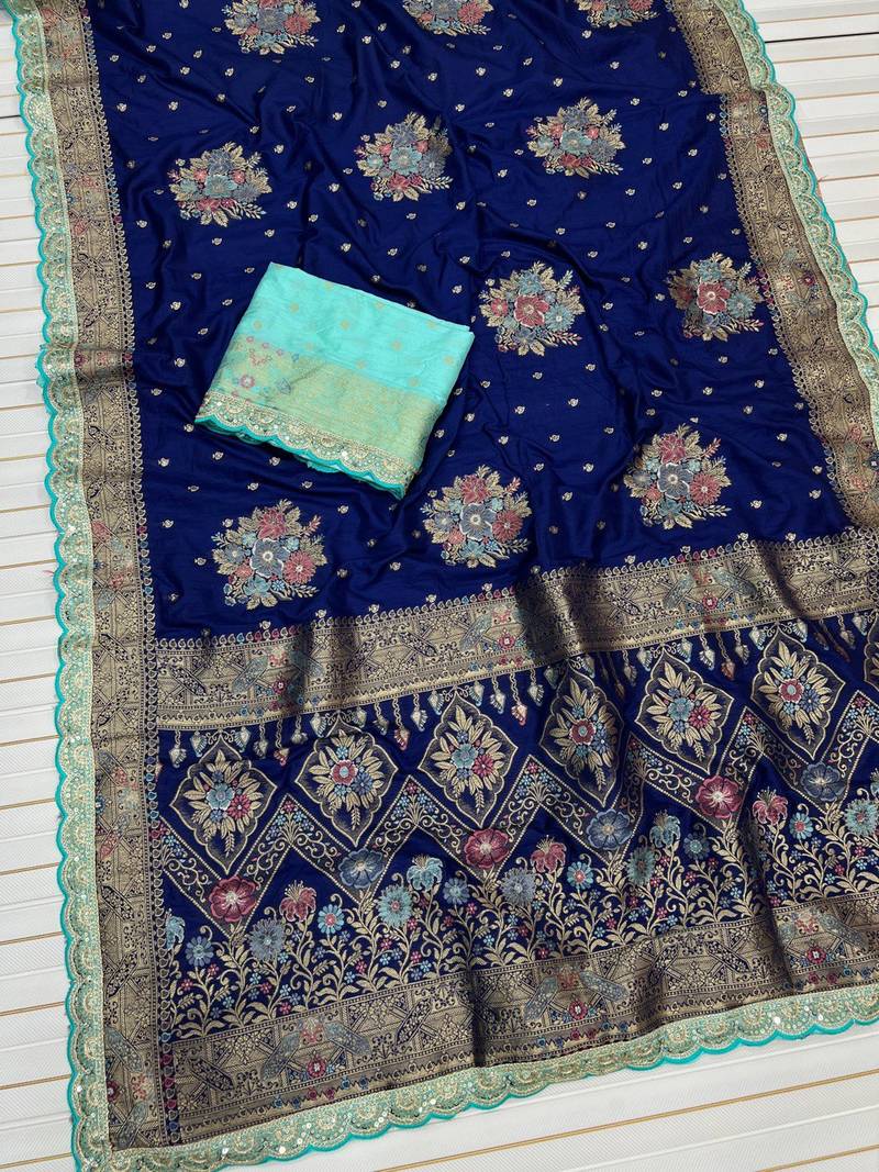 Navy Blue Color Designer Soft Dola Silk Saree