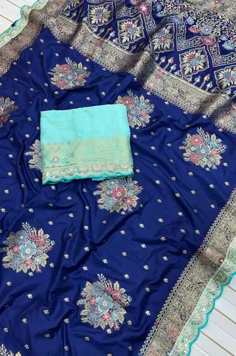 Navy Blue Color Designer Soft Dola Silk Saree