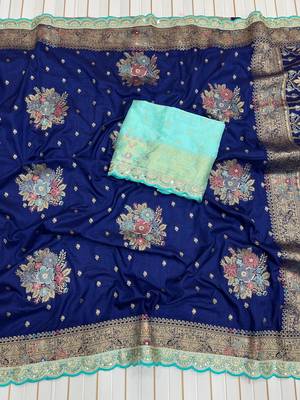 Navy Blue Color Designer Soft Dola Silk Saree 3