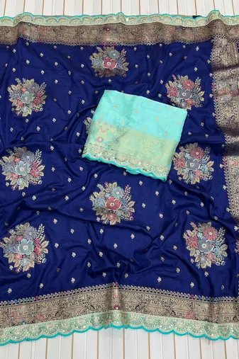 Navy Blue Color Designer Soft Dola Silk Saree