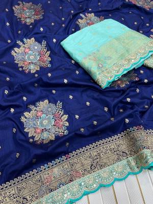 Navy Blue Color Designer Soft Dola Silk Saree 4