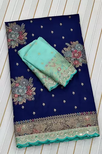 Navy Blue Color Designer Soft Dola Silk Saree