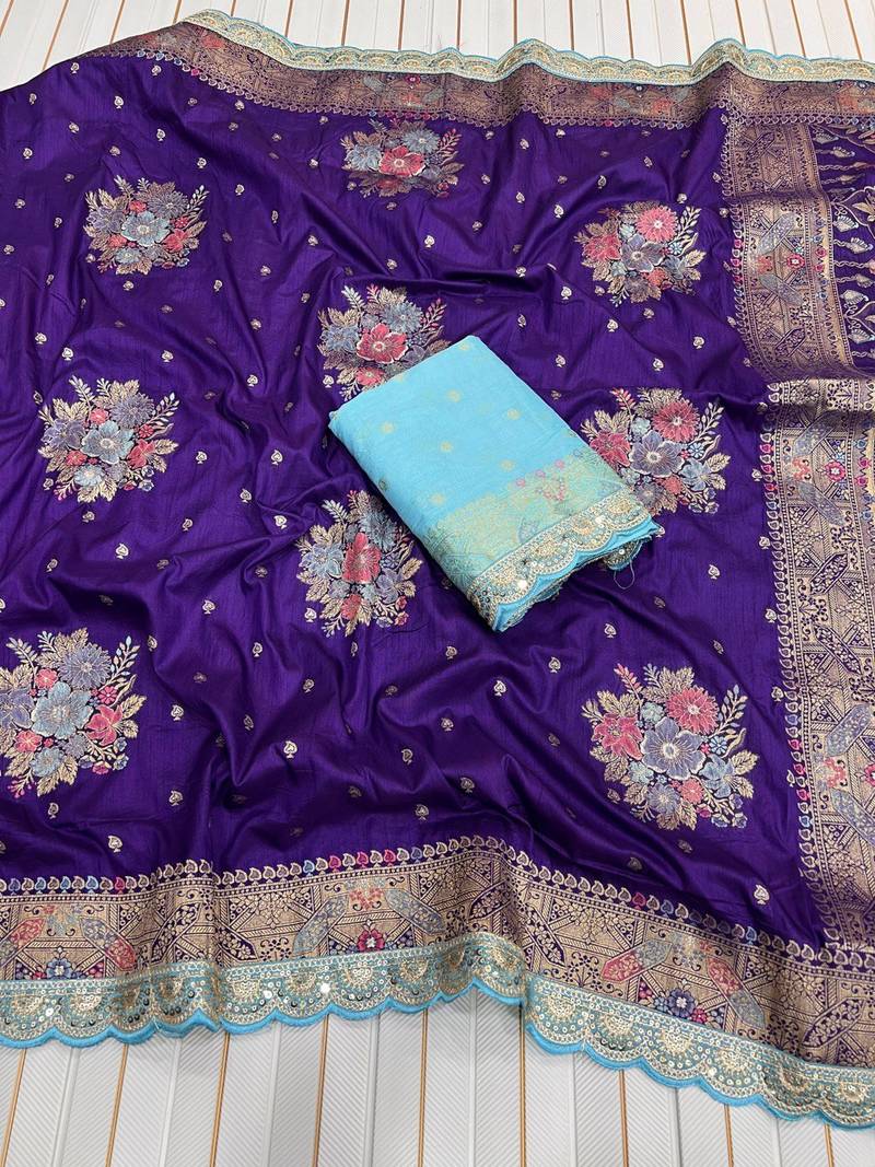 Purple Color Designer Soft Dola Silk Saree