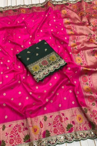 Rani Pink Color Flowing Pure Dola Silk Saree