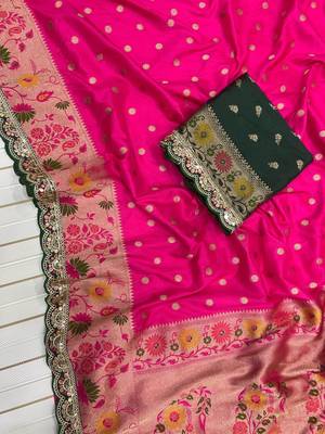 Rani Pink Color Flowing Pure Dola Silk Saree 2