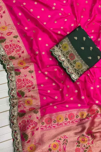 Rani Pink Color Flowing Pure Dola Silk Saree