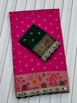 Rani Pink Color Flowing Pure Dola Silk Saree 3