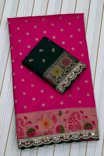Rani Pink Color Flowing Pure Dola Silk Saree