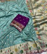 Aqua Color Flowing Pure Dola Silk Saree