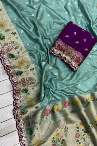 Aqua Color Flowing Pure Dola Silk Saree