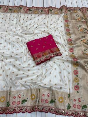 White Color Flowing Pure Dola Silk Saree 1