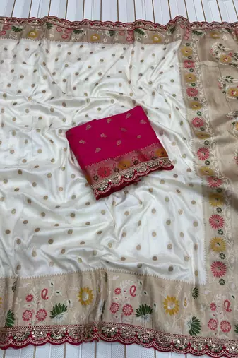 White Color Flowing Pure Dola Silk Saree