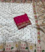 White Color Flowing Pure Dola Silk Saree
