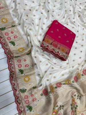 White Color Flowing Pure Dola Silk Saree 2
