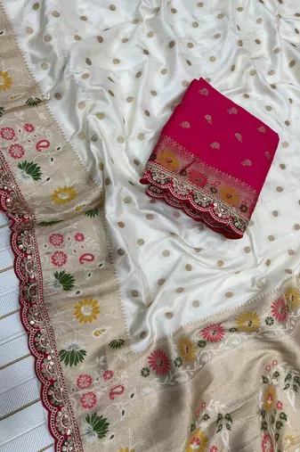 White Color Flowing Pure Dola Silk Saree