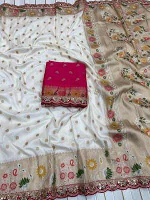 White Color Flowing Pure Dola Silk Saree 3