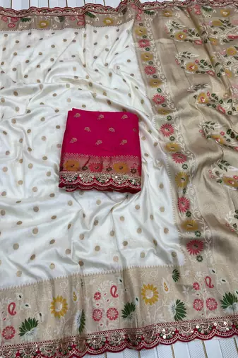 White Color Flowing Pure Dola Silk Saree