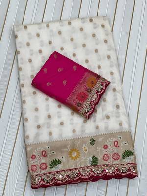 White Color Flowing Pure Dola Silk Saree 4
