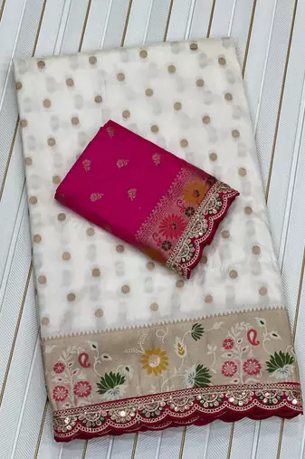 White Color Flowing Pure Dola Silk Saree