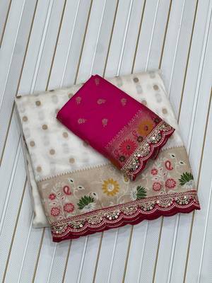 White Color Flowing Pure Dola Silk Saree 5