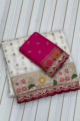 White Color Flowing Pure Dola Silk Saree